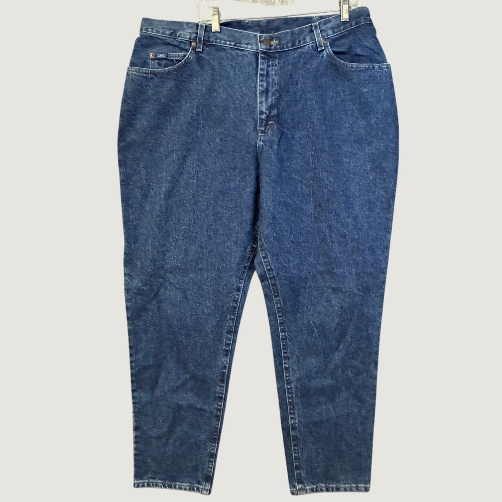 Lee Relaxed Fit High Waisted Tapered Leg Dark Wash Blue Denim Jeans Womens 18W